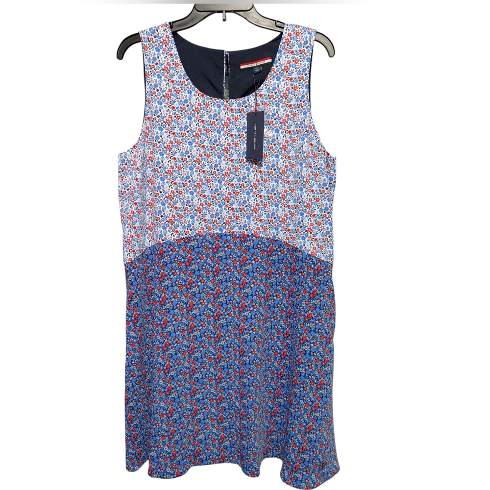 Tommy Hilfiger Blue Floral Sleeveless Fit & Flare Dress Women's Size Large NWT - Picture 2 of 11